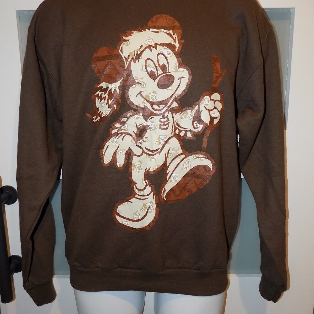 Disneyland Fort Wilderness Mickey Mouse Brown Sweatshirt Size S Men's NEW